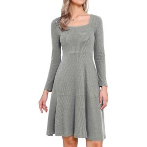 imageAllegra K Knit Sweater Dress for Women Fall Casual Square Neck Long Sleeve A Line Dresses with PocketsGrey