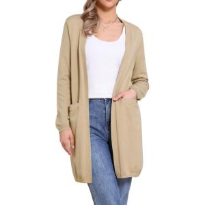 imageAllegra K Long Cardigan Sweaters for Womens Long Sleeve Open Front Lightweight Knit Cardigans TrendyKhaki