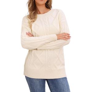 imageAllegra K Oversized Sweaters for Womens Crewneck Fall Chunky Cable Knit Pullover SweaterBeige