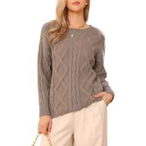 imageAllegra K Oversized Sweaters for Womens Crewneck Fall Chunky Cable Knit Pullover SweaterLight Brown