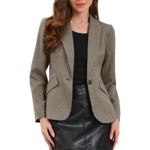 imageAllegra K Plaid Business Blazer for Womens Houndstooth Lapel Collar One Button Work Office Suit JacketBrown