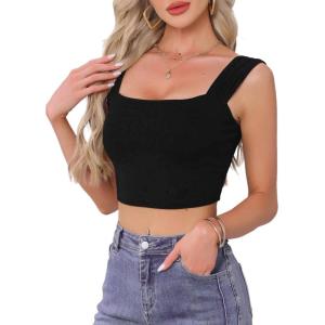 imageAllegra K Square Neck Tank Top for Women Summer Sleeveless Fitted Going Out Crop TopBlack