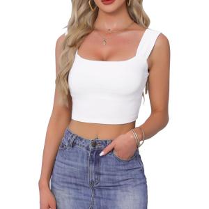 imageAllegra K Square Neck Tank Top for Women Summer Sleeveless Fitted Going Out Crop TopCream White