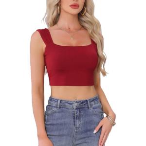 imageAllegra K Square Neck Tank Top for Women Summer Sleeveless Fitted Going Out Crop TopDark Red