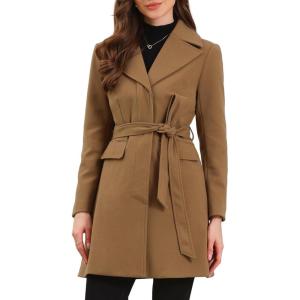 imageAllegra K Winter Coats for Womens Lapel Collared Single Breasted with Belt Overcoat Trench OuterwearKhaki