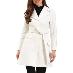 imageAllegra K Winter Coats for Womens Lapel Collared Single Breasted with Belt Overcoat Trench OuterwearWhite