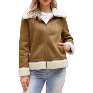 imageAllegra K Winter Faux Suede Jacket Coat for Women 2025 Faux Fur Shearing Lined Warm Thick Fleece Fuzzy OuterwearBrown