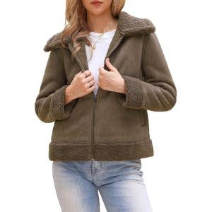 imageAllegra K Winter Faux Suede Jacket Coat for Women 2025 Faux Fur Shearing Lined Warm Thick Fleece Fuzzy OuterwearDark Brown