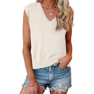 imageAllegra K Womens Sweater Vest V Neck Sleeveless Uniform Classic Knitted Pullover TopsBeige