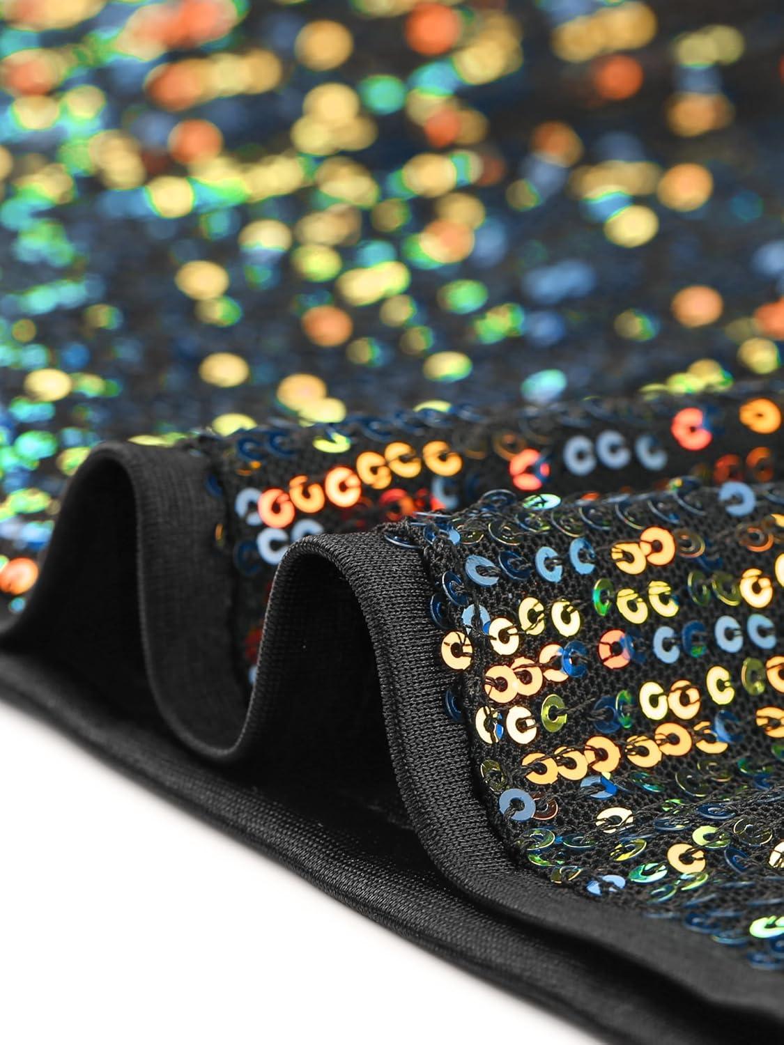 imageAllegra K Party Mini Dress for Womens Clubwear Laceup Spaghetti Straps Bodycon Sparkly Glitter Sequin DressMulticolor Black