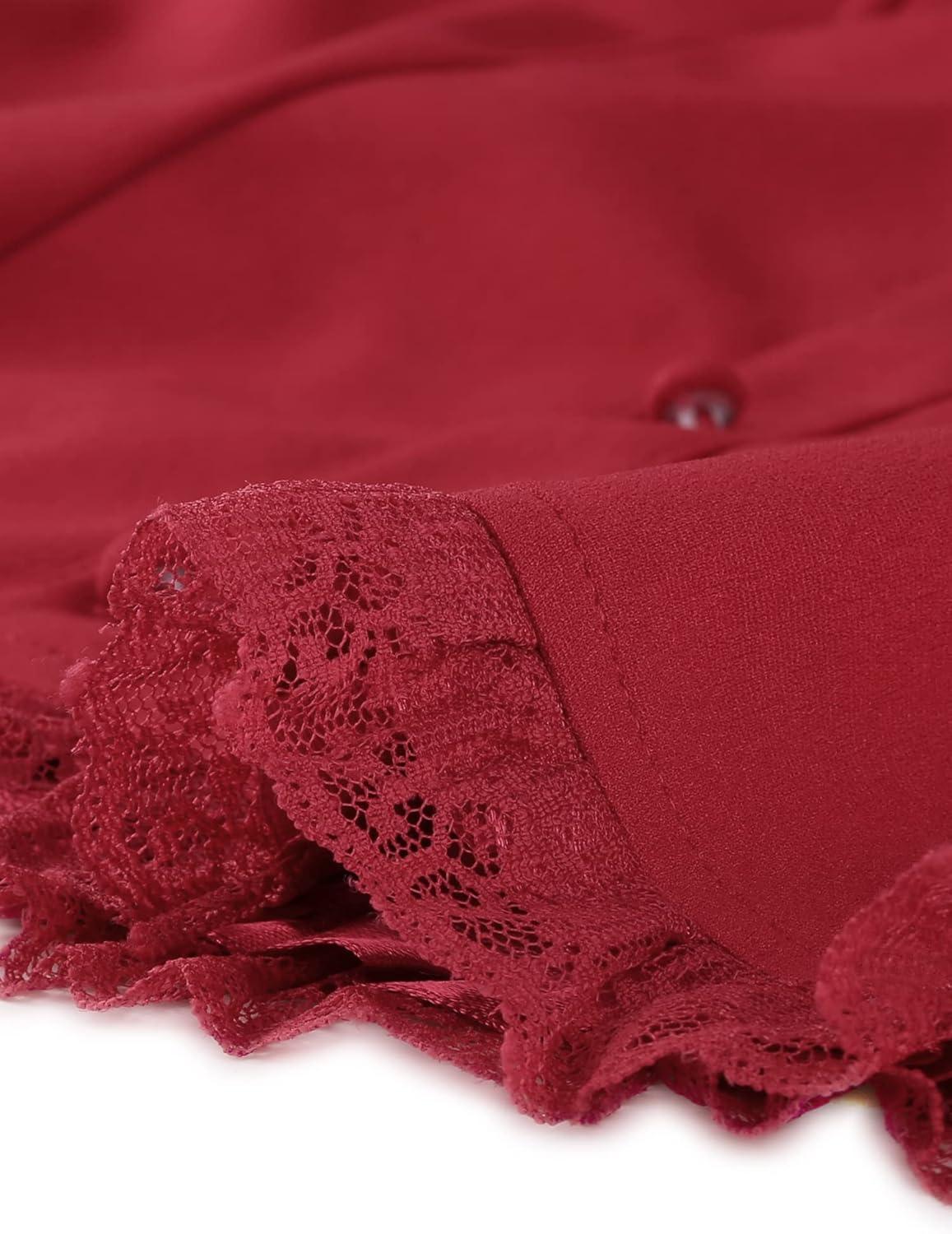imageAllegra K Victorian Shirt for Womens Sweetheart Neck Puff Sleeve Halloween Lace Up Gothic BlouseBurgundy