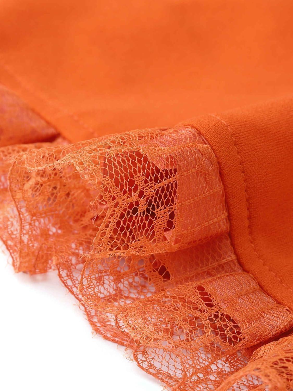 imageAllegra K Victorian Shirt for Womens Sweetheart Neck Puff Sleeve Halloween Lace Up Gothic BlouseOrange