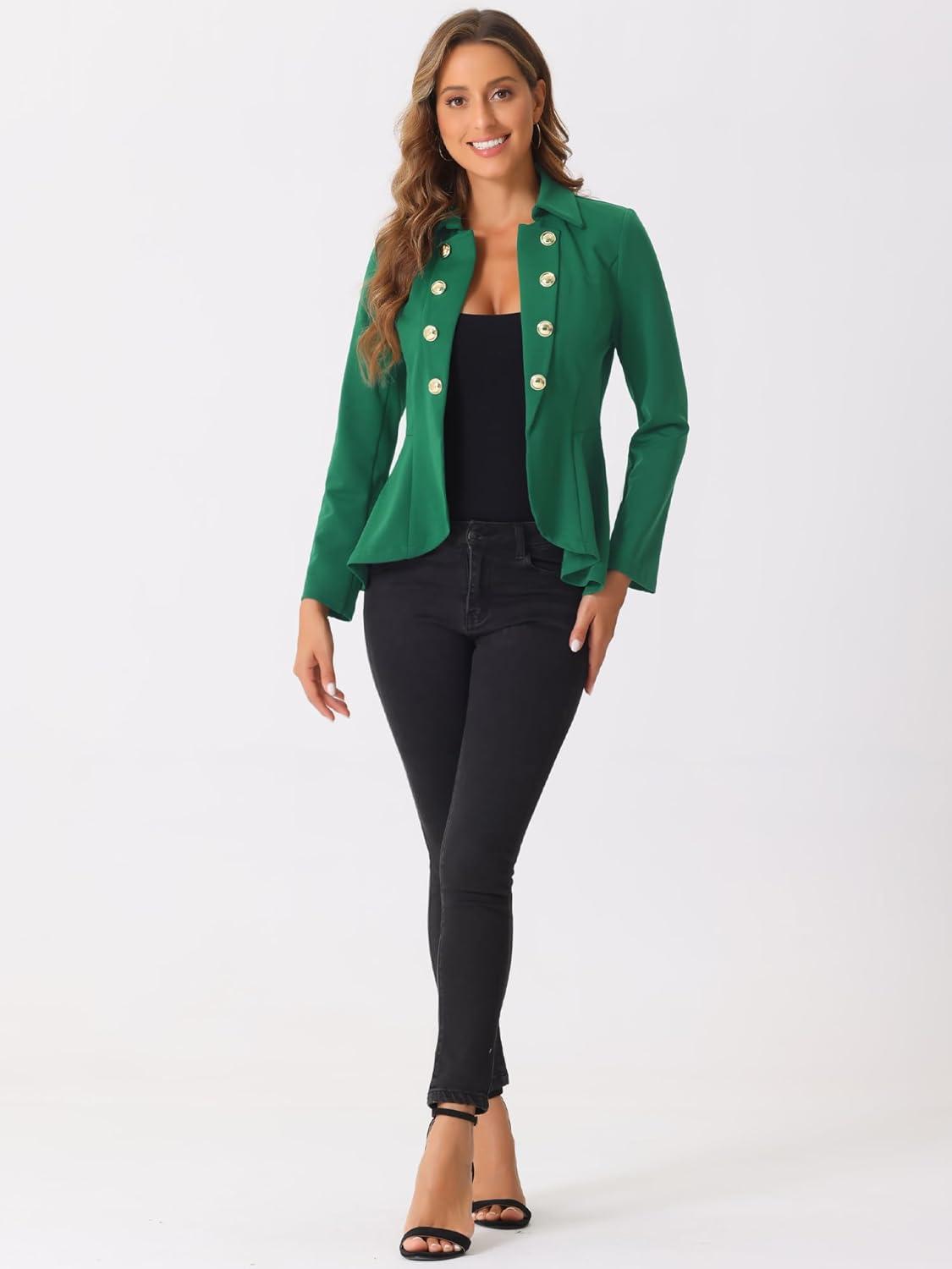imageAllegra K Womens Casual Jacket Steampunk High Low Hem Open Front Long Sleeves Work Peplum BlazerDark Green
