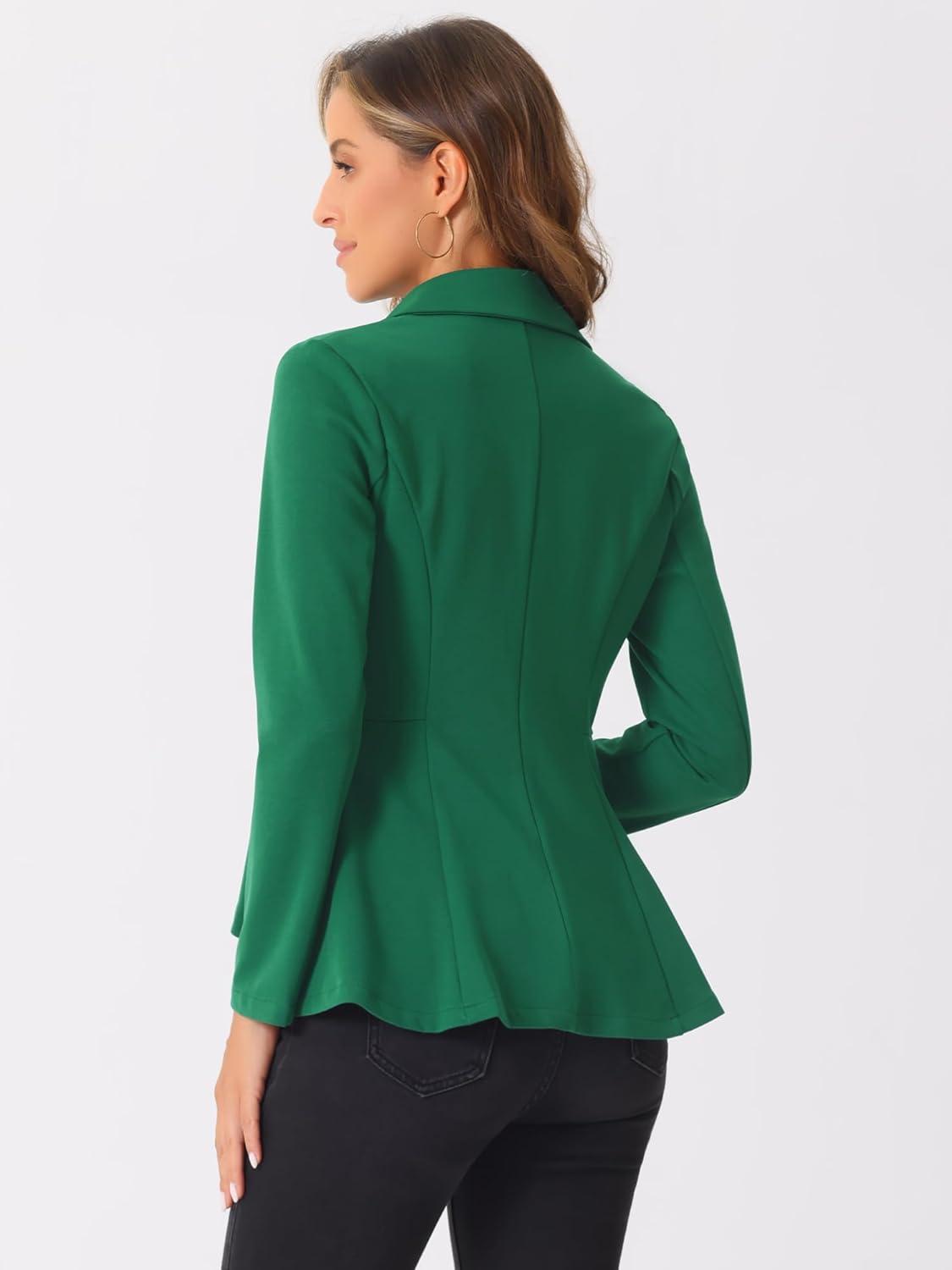 imageAllegra K Womens Casual Jacket Steampunk High Low Hem Open Front Long Sleeves Work Peplum BlazerDark Green