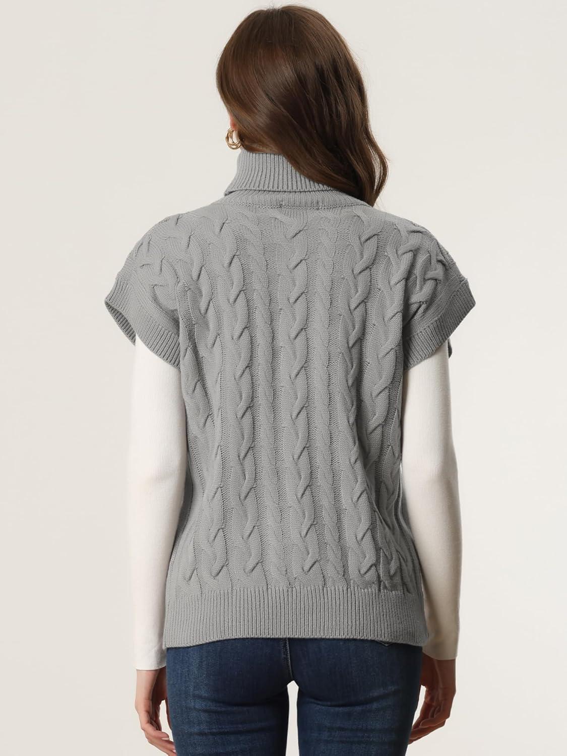 imageAllegra K Womens Casual Turtleneck Sweaters Mock Neck Twist Sleeveless Vests Knit Pullover Sweater VestGrey