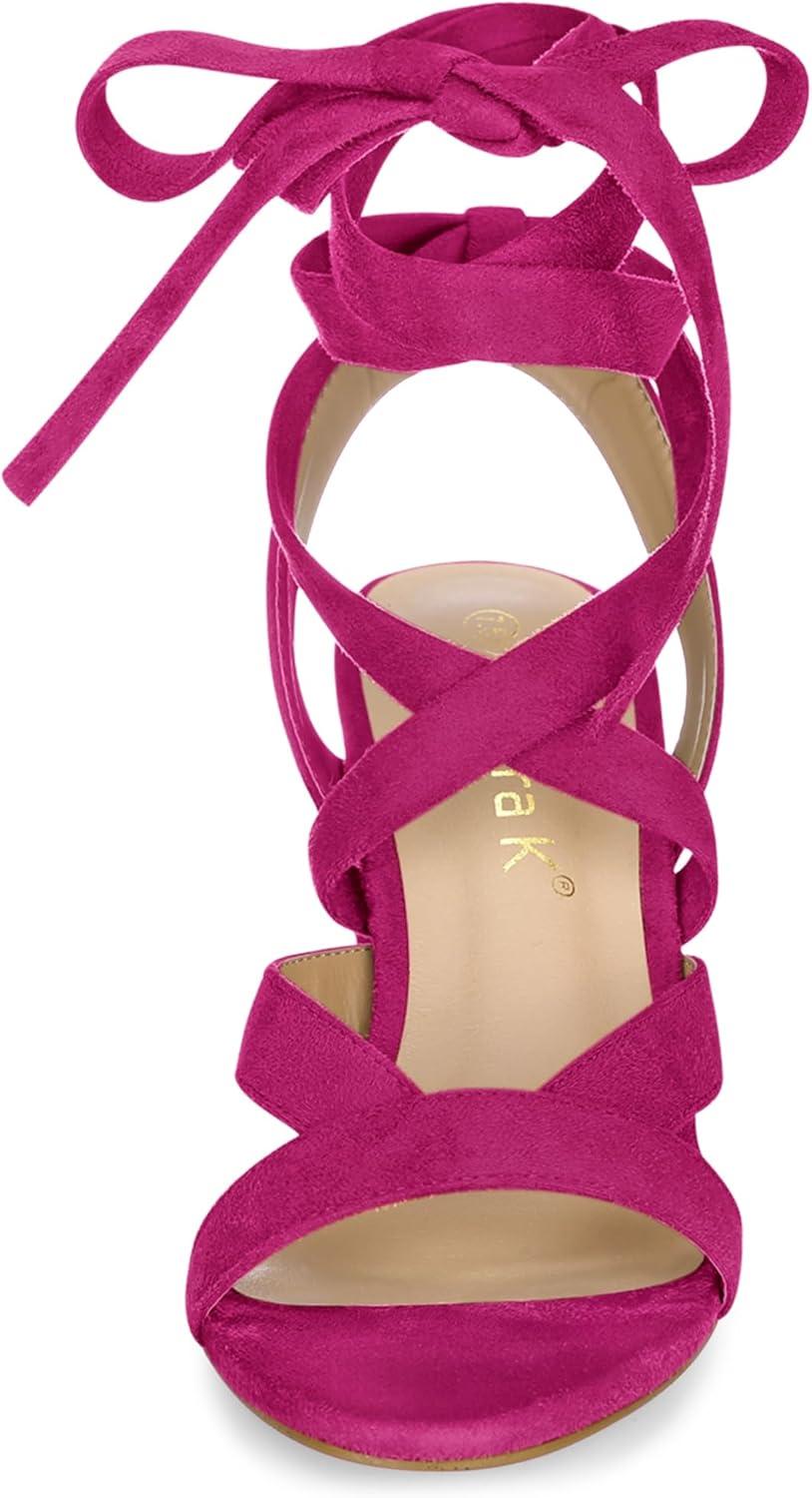 imageAllegra K Womens Crisscross Chunky Heel Lace Ups SandalsHot Pink