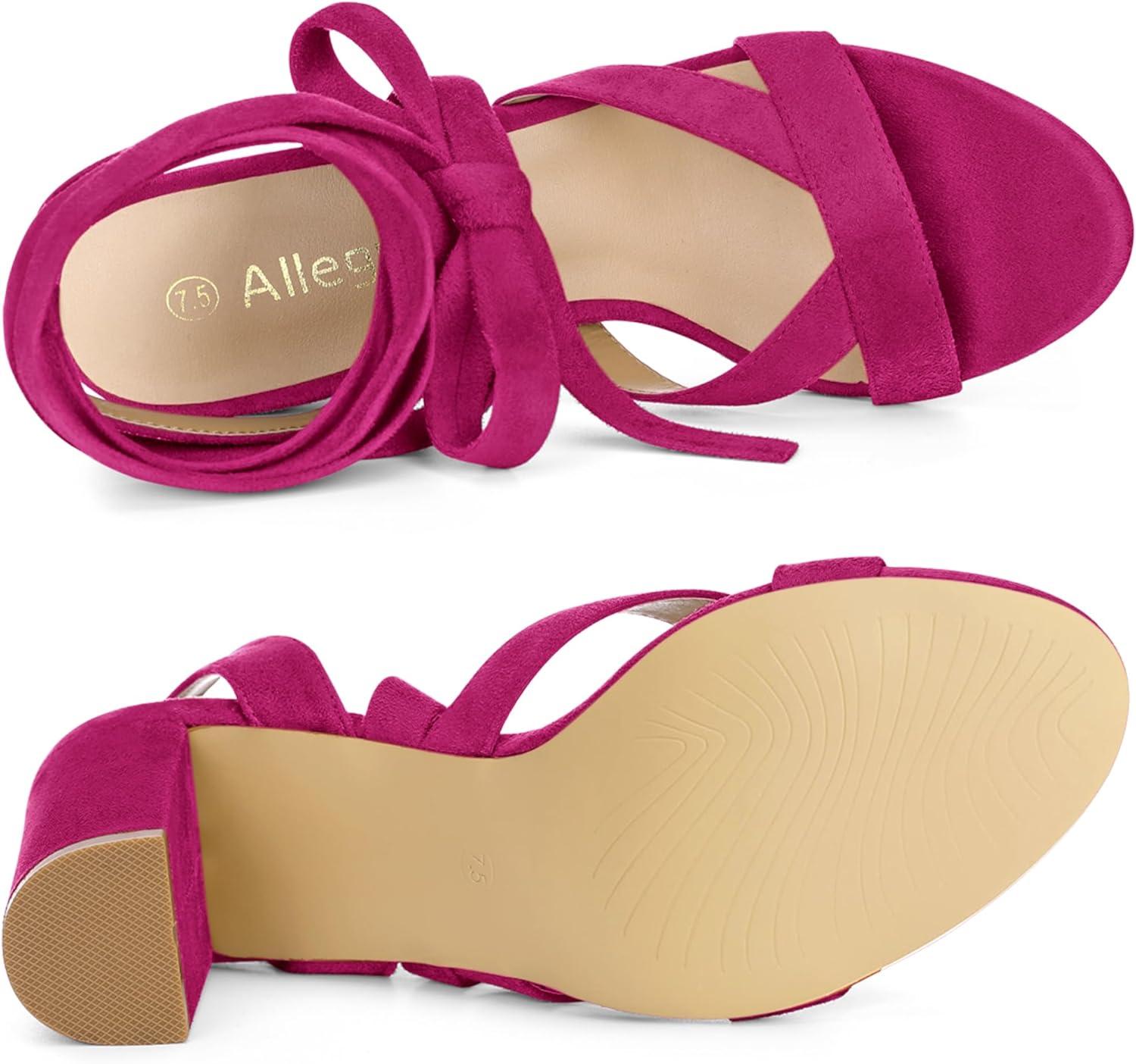 imageAllegra K Womens Crisscross Chunky Heel Lace Ups SandalsHot Pink