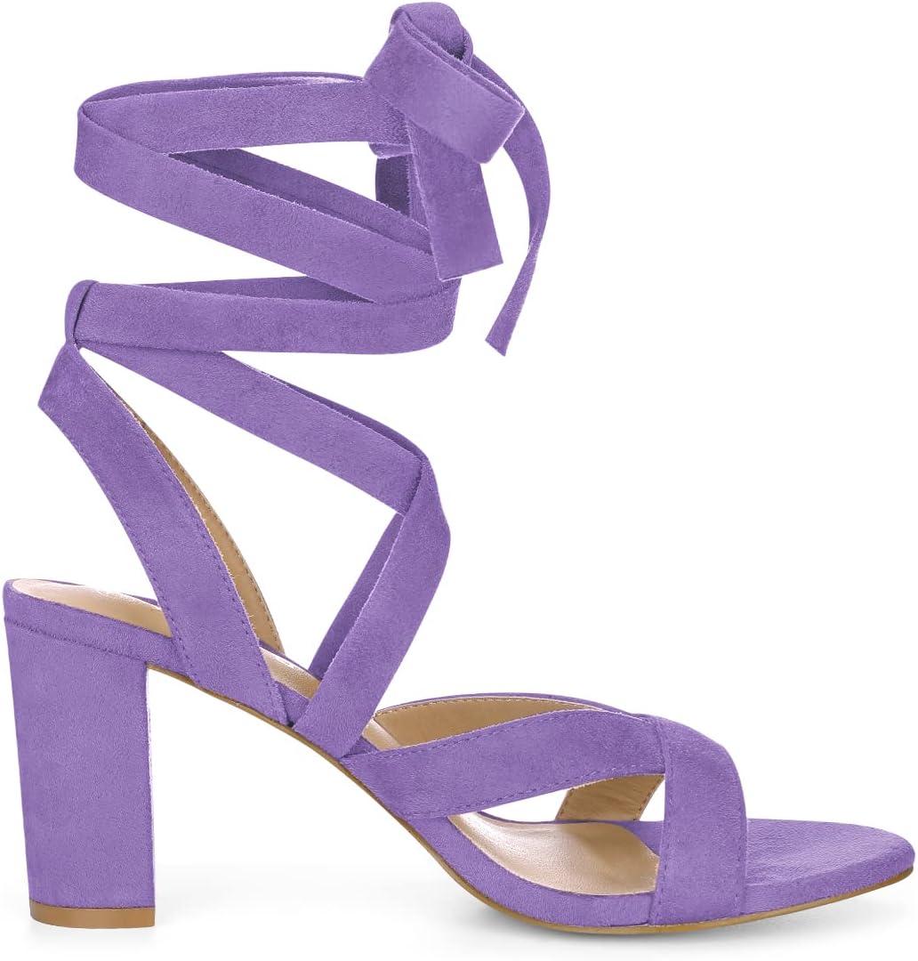 imageAllegra K Womens Crisscross Chunky Heel Lace Ups SandalsPurple