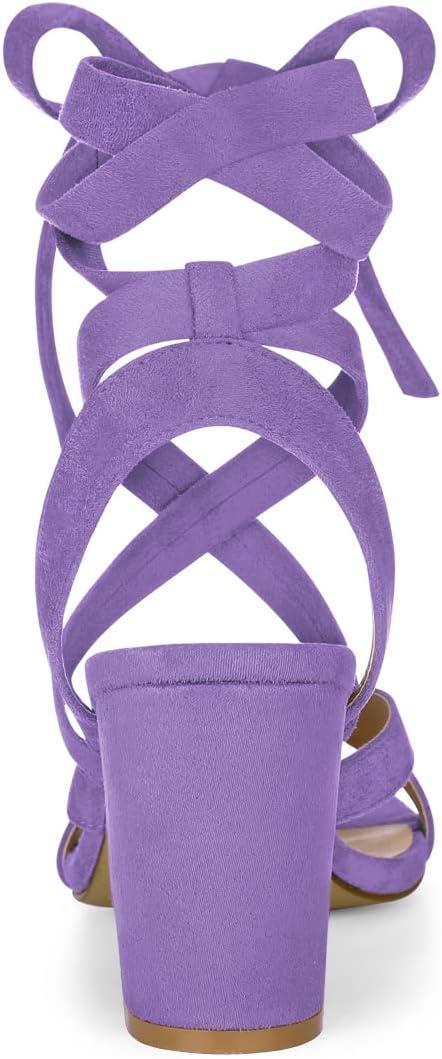 imageAllegra K Womens Crisscross Chunky Heel Lace Ups SandalsPurple