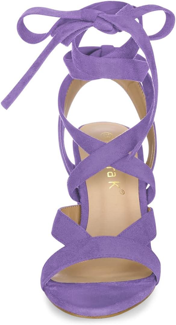 imageAllegra K Womens Crisscross Chunky Heel Lace Ups SandalsPurple