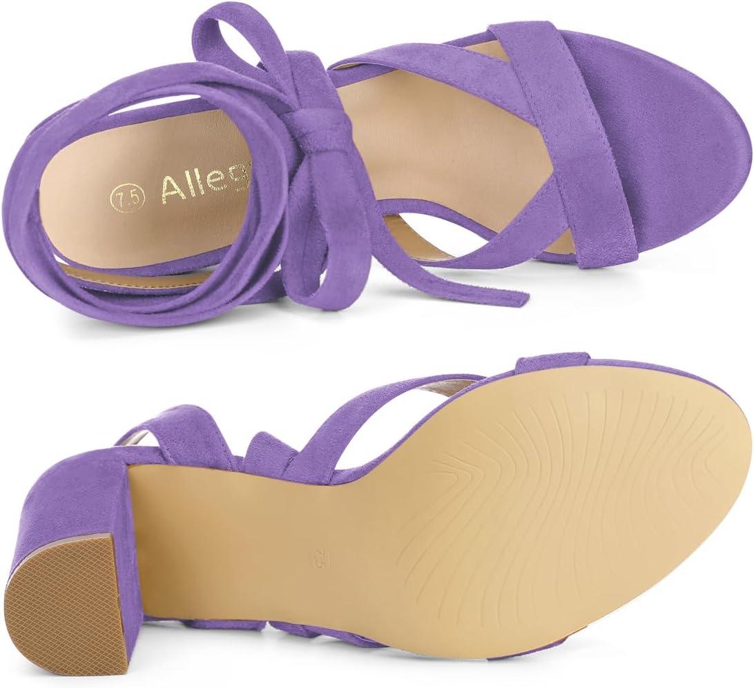 imageAllegra K Womens Crisscross Chunky Heel Lace Ups SandalsPurple