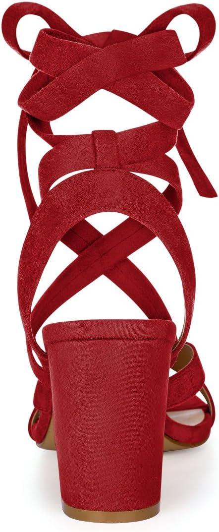imageAllegra K Womens Crisscross Chunky Heel Lace Ups SandalsRed