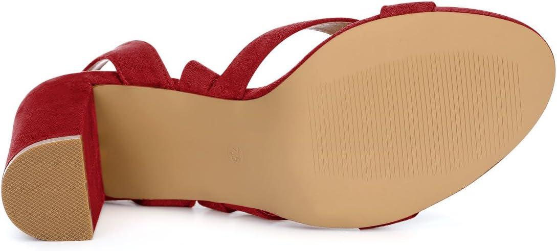 imageAllegra K Womens Crisscross Chunky Heel Lace Ups SandalsRed
