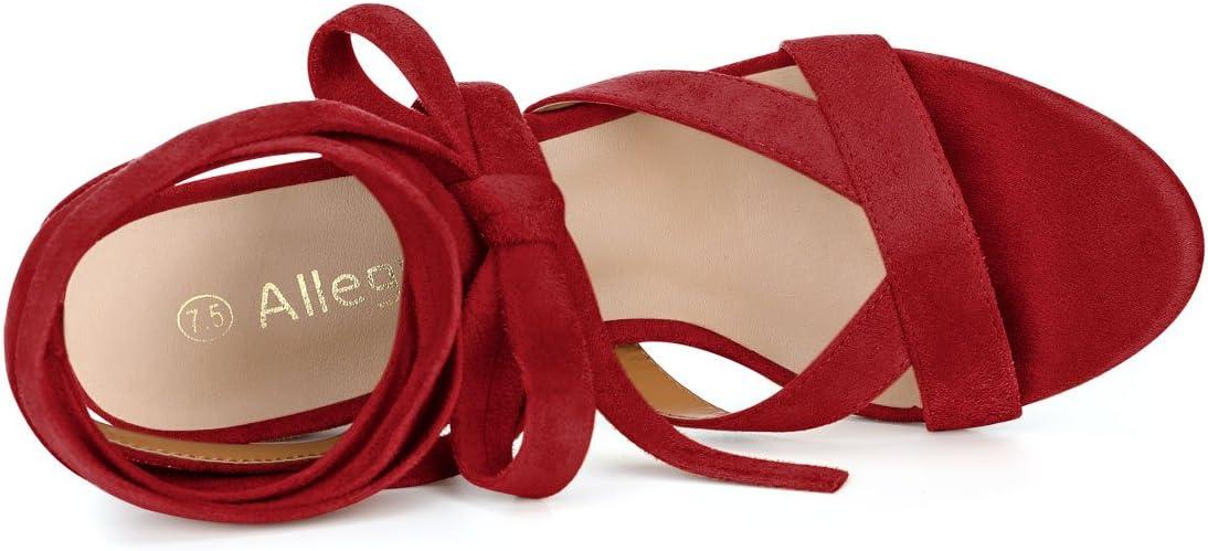 imageAllegra K Womens Crisscross Chunky Heel Lace Ups SandalsRed