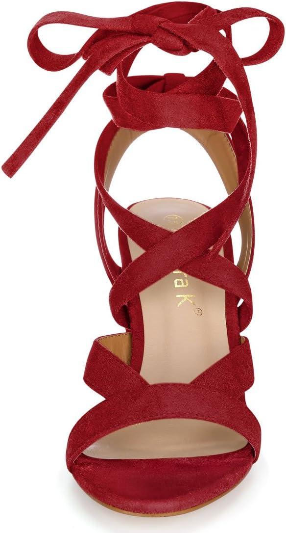 imageAllegra K Womens Crisscross Chunky Heel Lace Ups SandalsRed