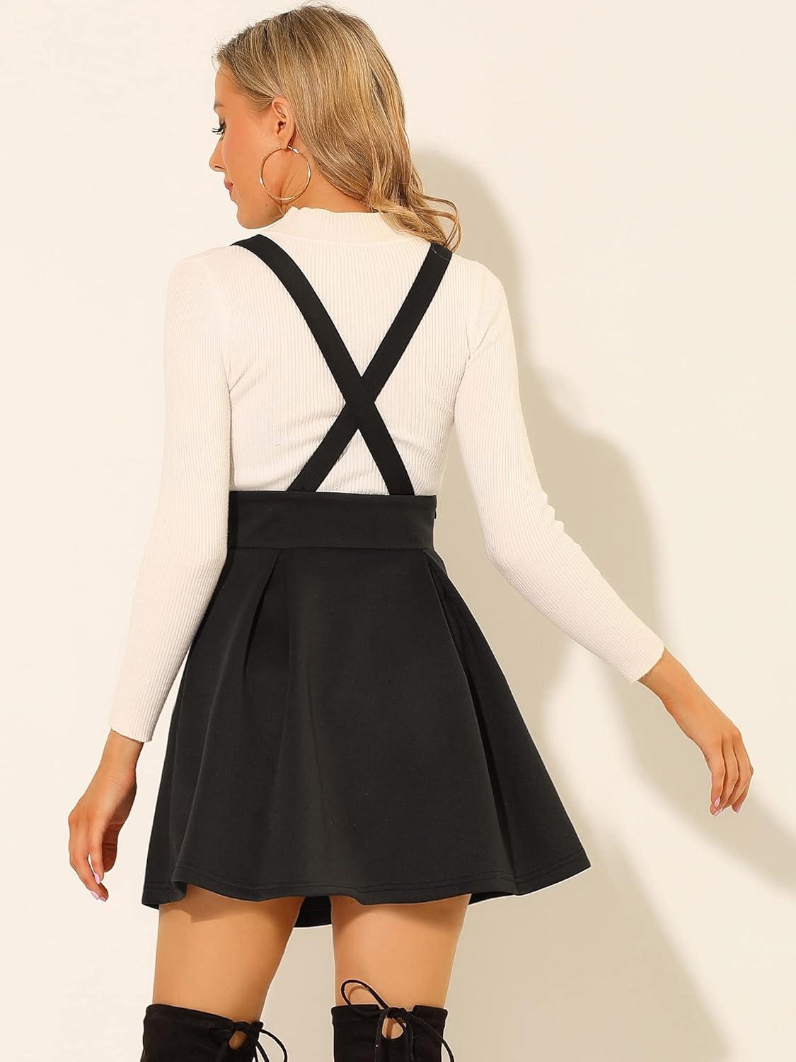 imageAllegra K Womens Halloween High Waist Brace Skirts ALine Mini Lace Up Suspender SkirtBlack