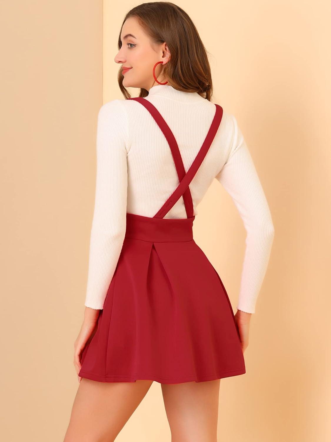 imageAllegra K Womens Halloween High Waist Brace Skirts ALine Mini Lace Up Suspender SkirtRed