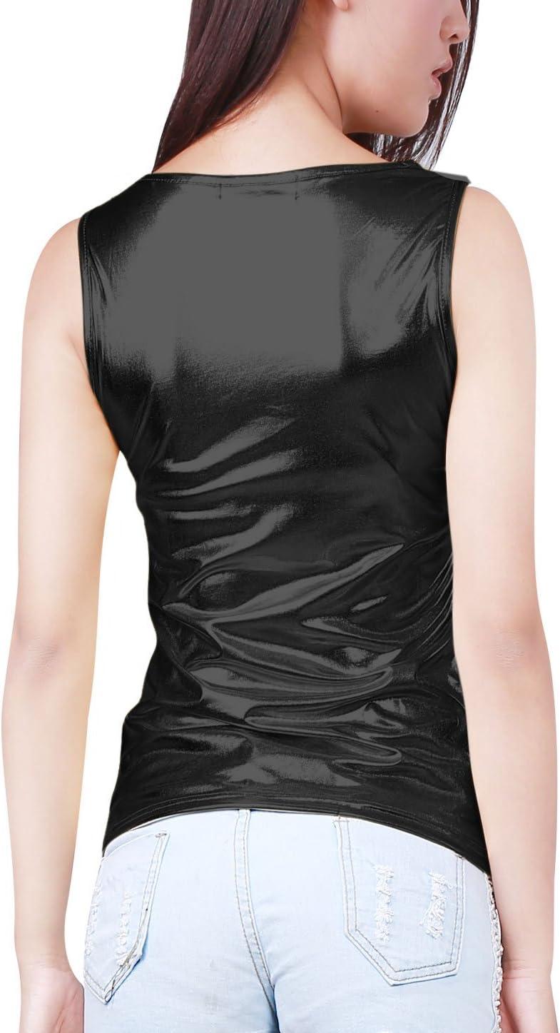 imageAllegra K Womens Halloween Shiny Top Party Club Cami Sparkly Metallic Tank TopBlack