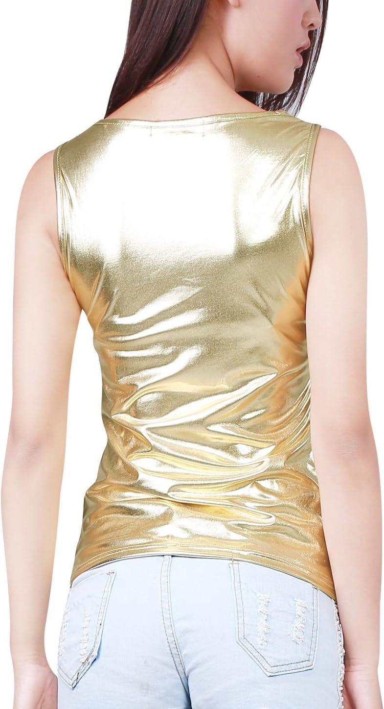 imageAllegra K Womens Halloween Shiny Top Party Club Cami Sparkly Metallic Tank TopGold