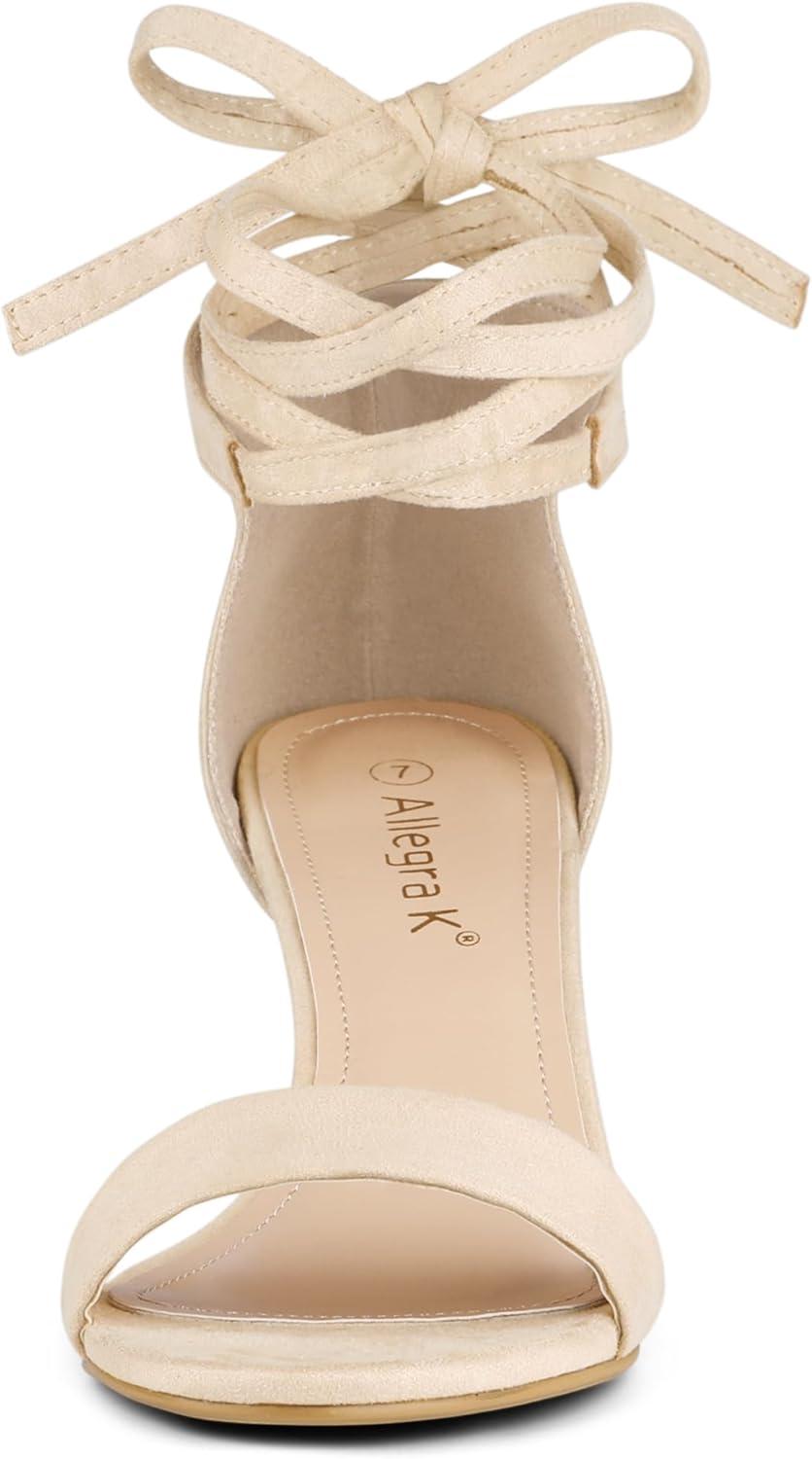 imageAllegra K Womens Kitten Heel Lace Up SandalsBeige