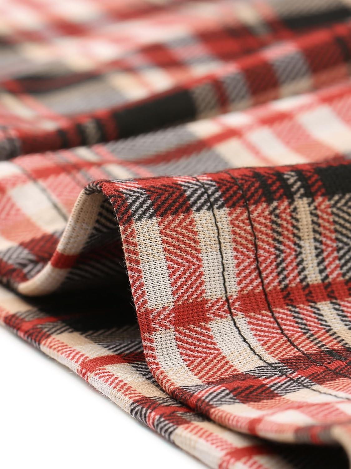 imageAllegra K Womens Plaid Pants High Waisted Vintage Tartan Checkered Cropped Casual Work PantsRed Black