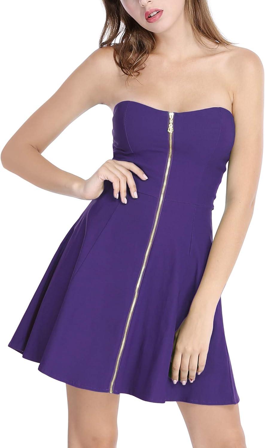 imageAllegra K Womens Sexy Strapless Party Dress Sweetheart Neck Sleeveless Mini Tube Top DressesPurple