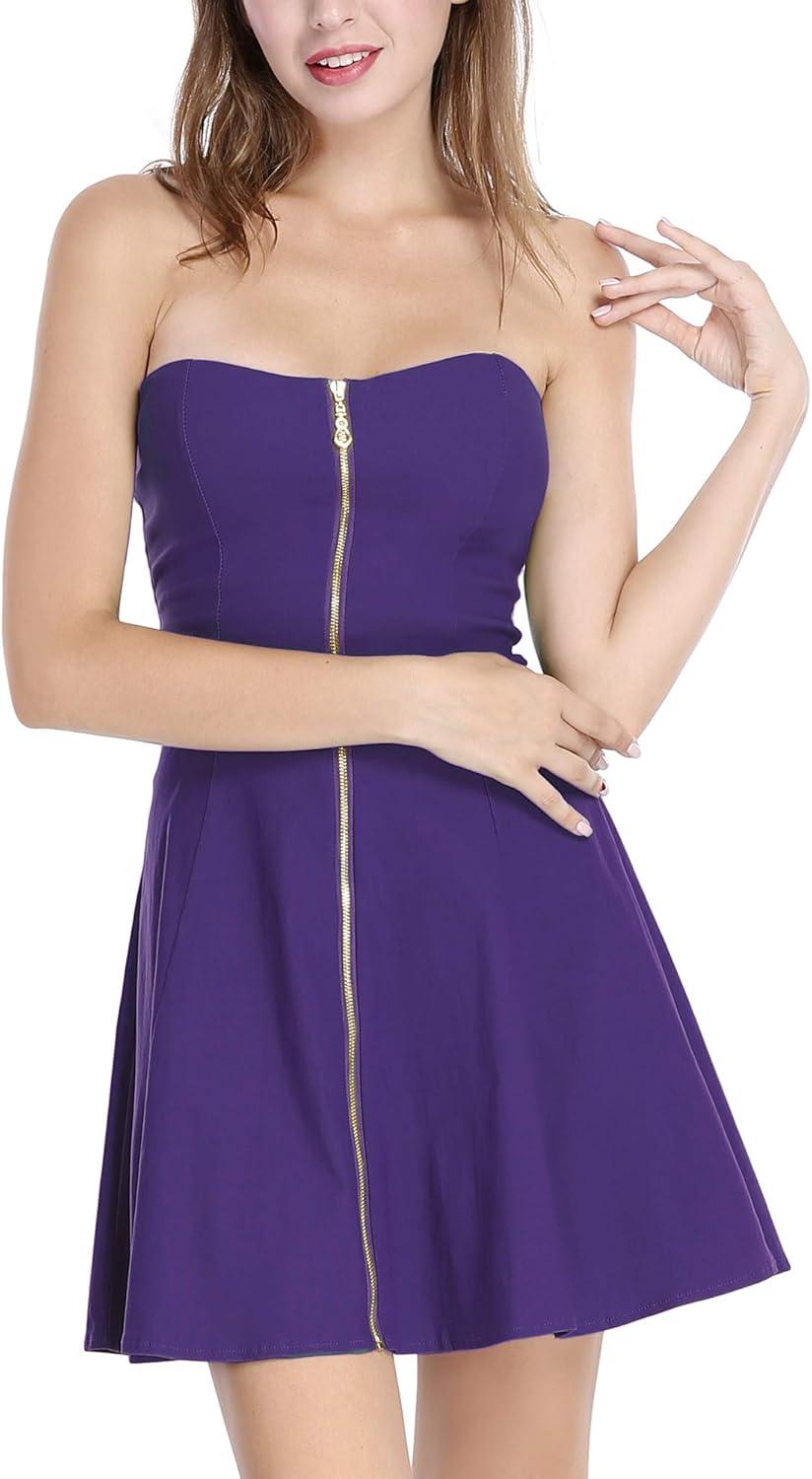 imageAllegra K Womens Sexy Strapless Party Dress Sweetheart Neck Sleeveless Mini Tube Top DressesPurple