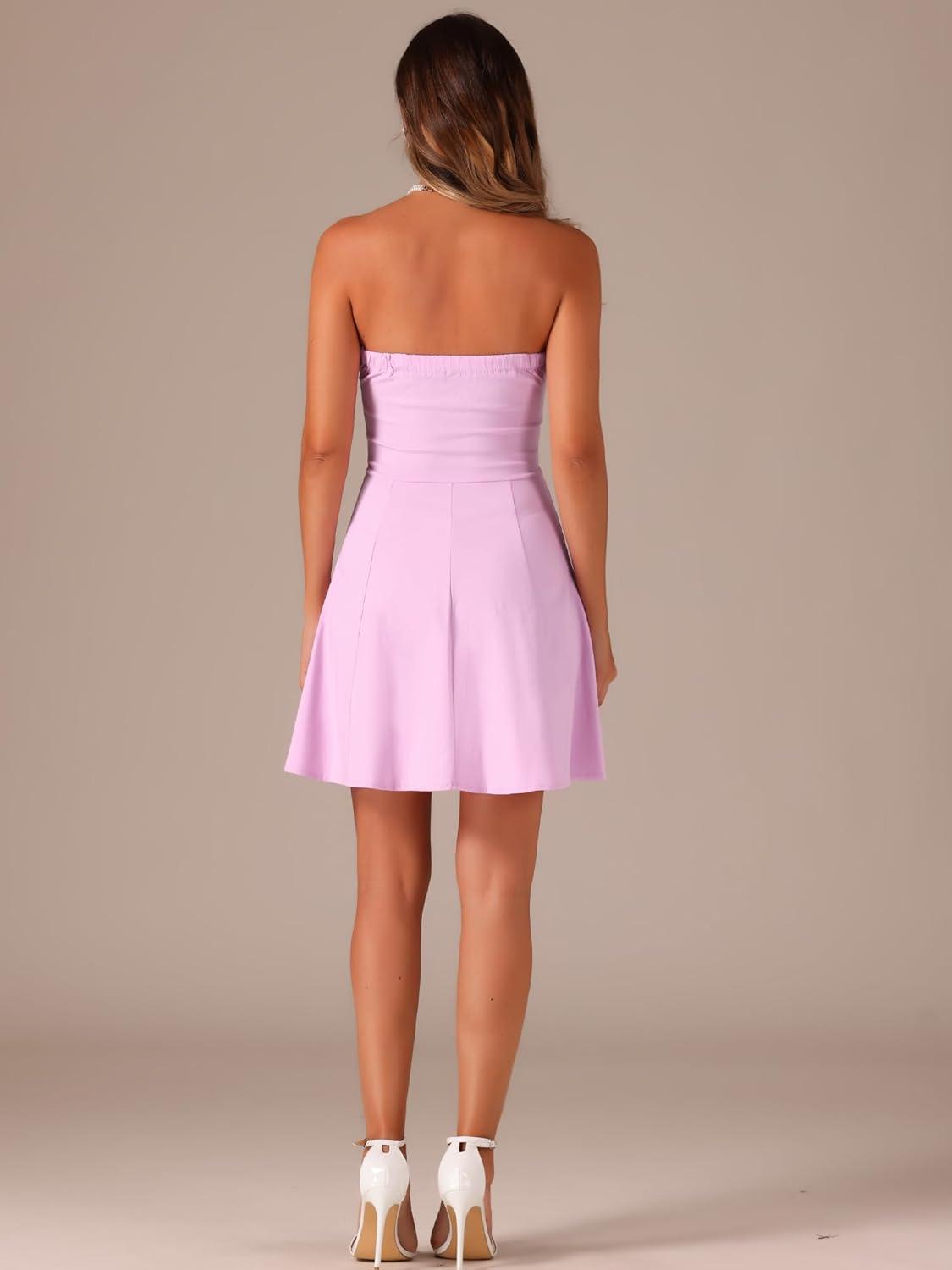 imageAllegra K Womens Sexy Strapless Party Dress Sweetheart Neck Sleeveless Mini Tube Top DressesRose Pink