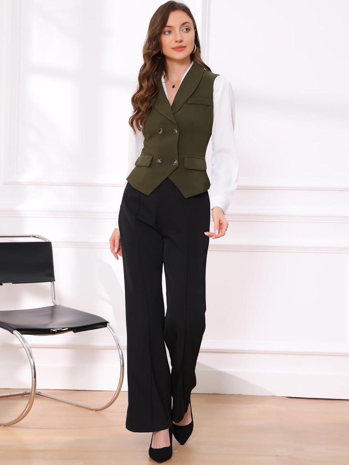 imageAllegra K Womens Suit Vest Double Breasted Business Lapel Dressy Waistcoat VestArmy Green
