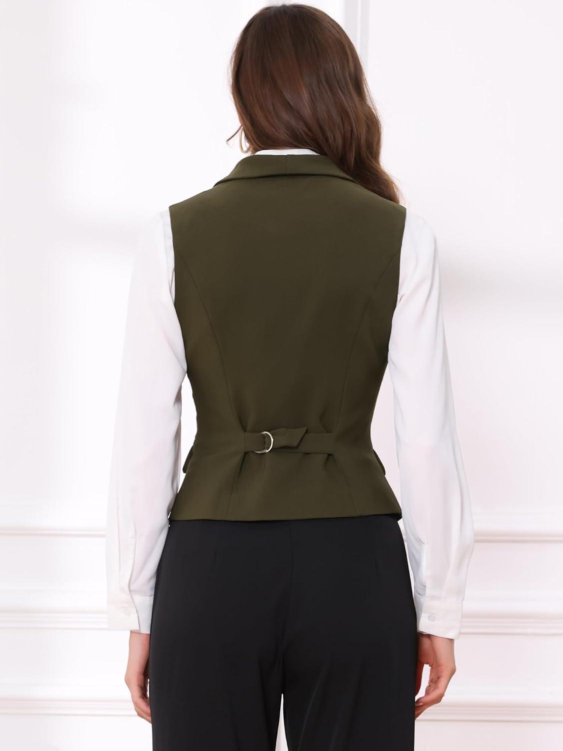 imageAllegra K Womens Suit Vest Double Breasted Business Lapel Dressy Waistcoat VestArmy Green