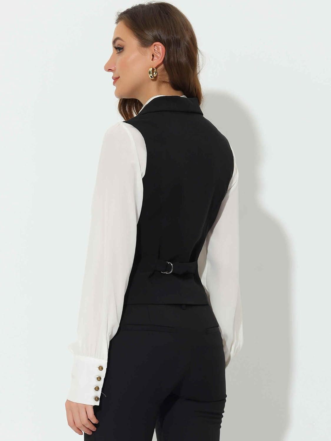 imageAllegra K Womens Suit Vest Double Breasted Business Lapel Dressy Waistcoat VestBlack