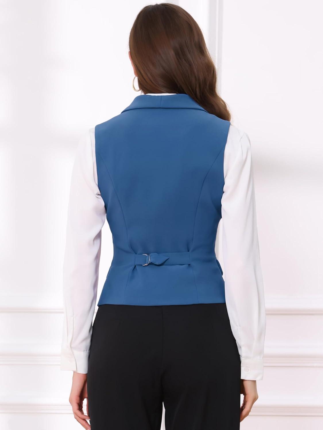 imageAllegra K Womens Suit Vest Double Breasted Business Lapel Dressy Waistcoat VestBlue Gray