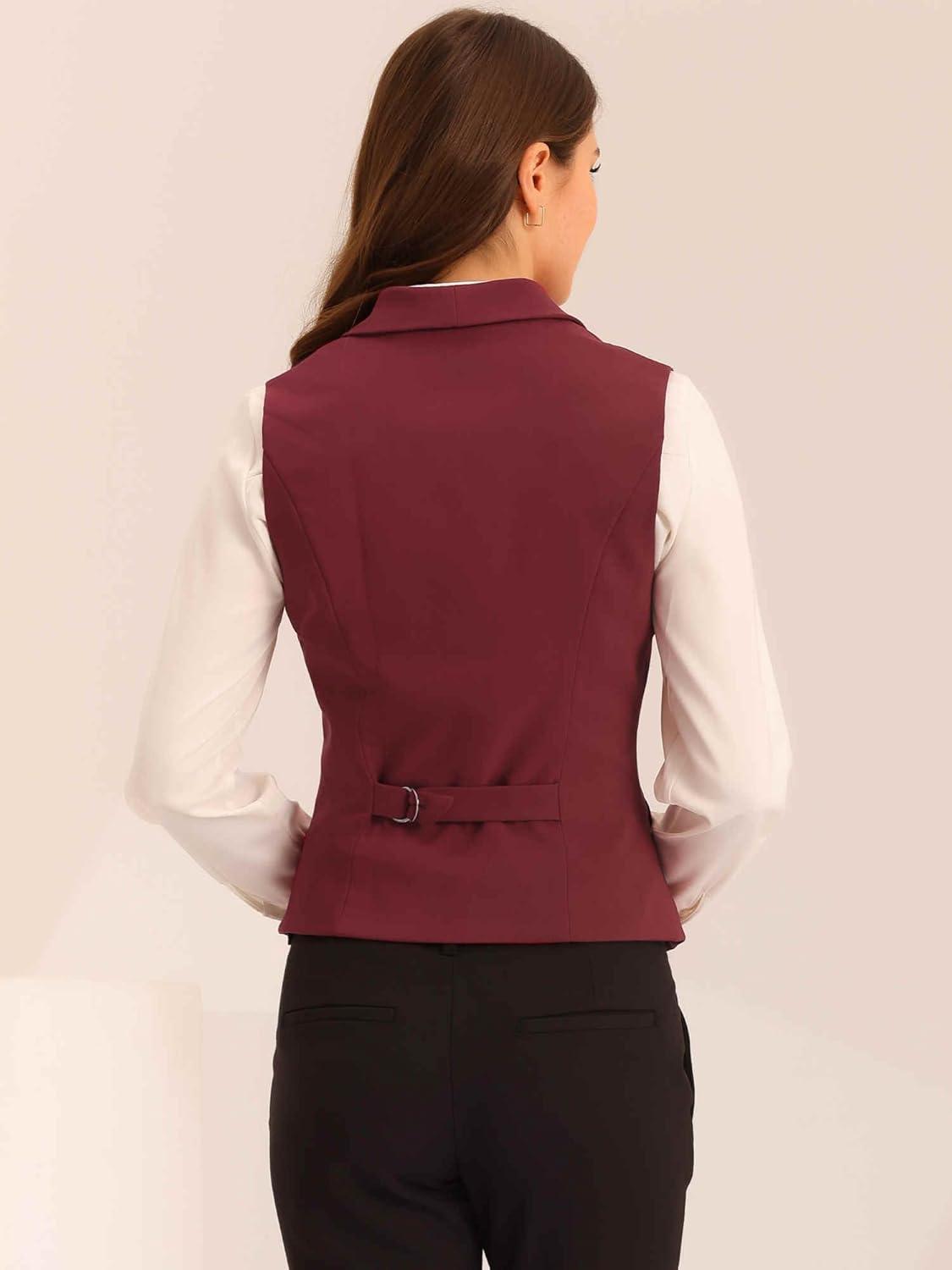 imageAllegra K Womens Suit Vest Double Breasted Business Lapel Dressy Waistcoat VestBurgundy