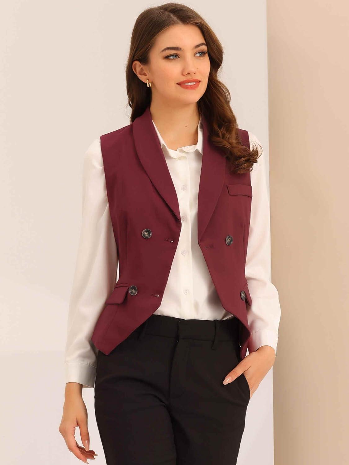 imageAllegra K Womens Suit Vest Double Breasted Business Lapel Dressy Waistcoat VestBurgundy
