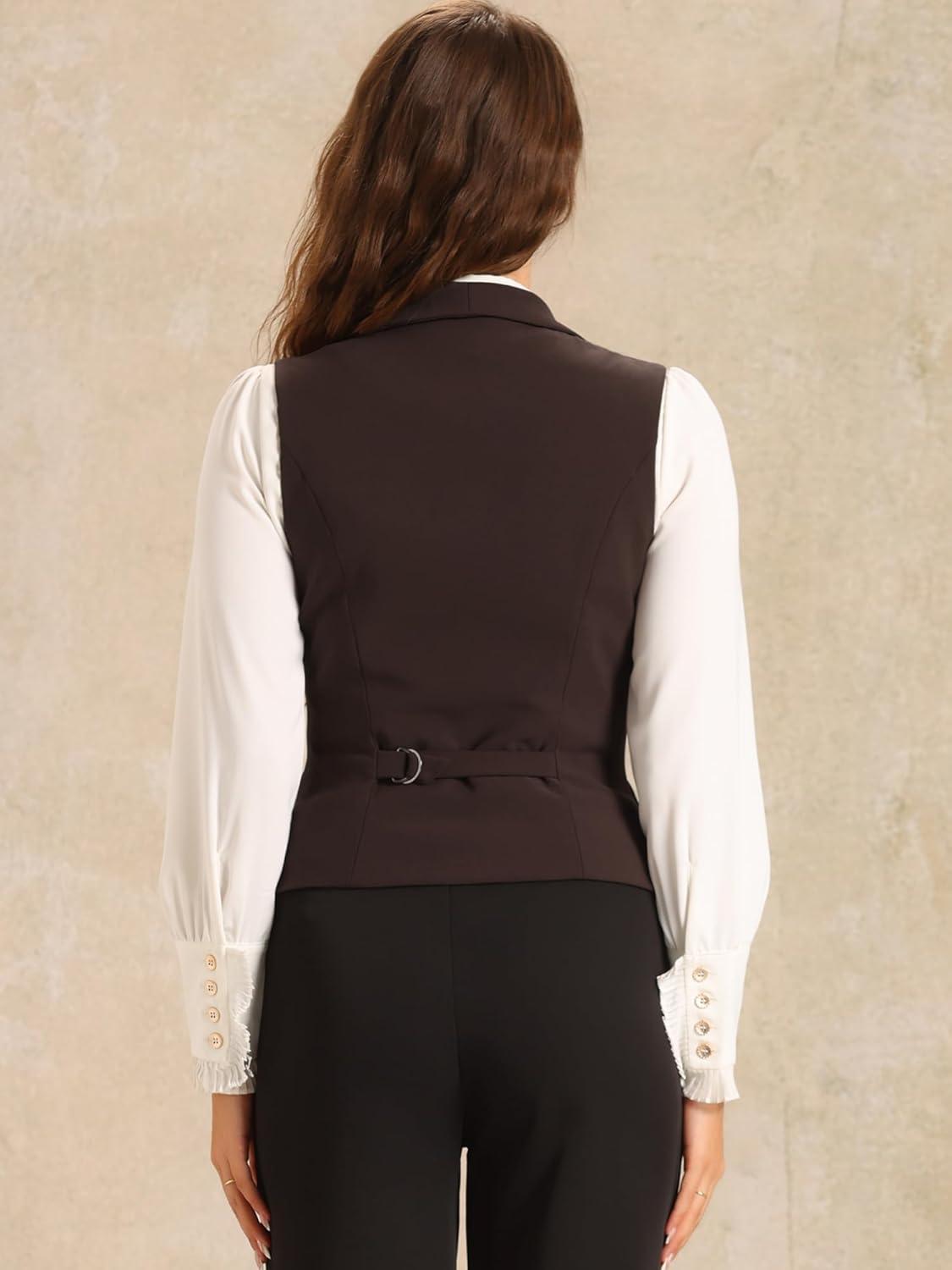 imageAllegra K Womens Suit Vest Double Breasted Business Lapel Dressy Waistcoat VestCoffee