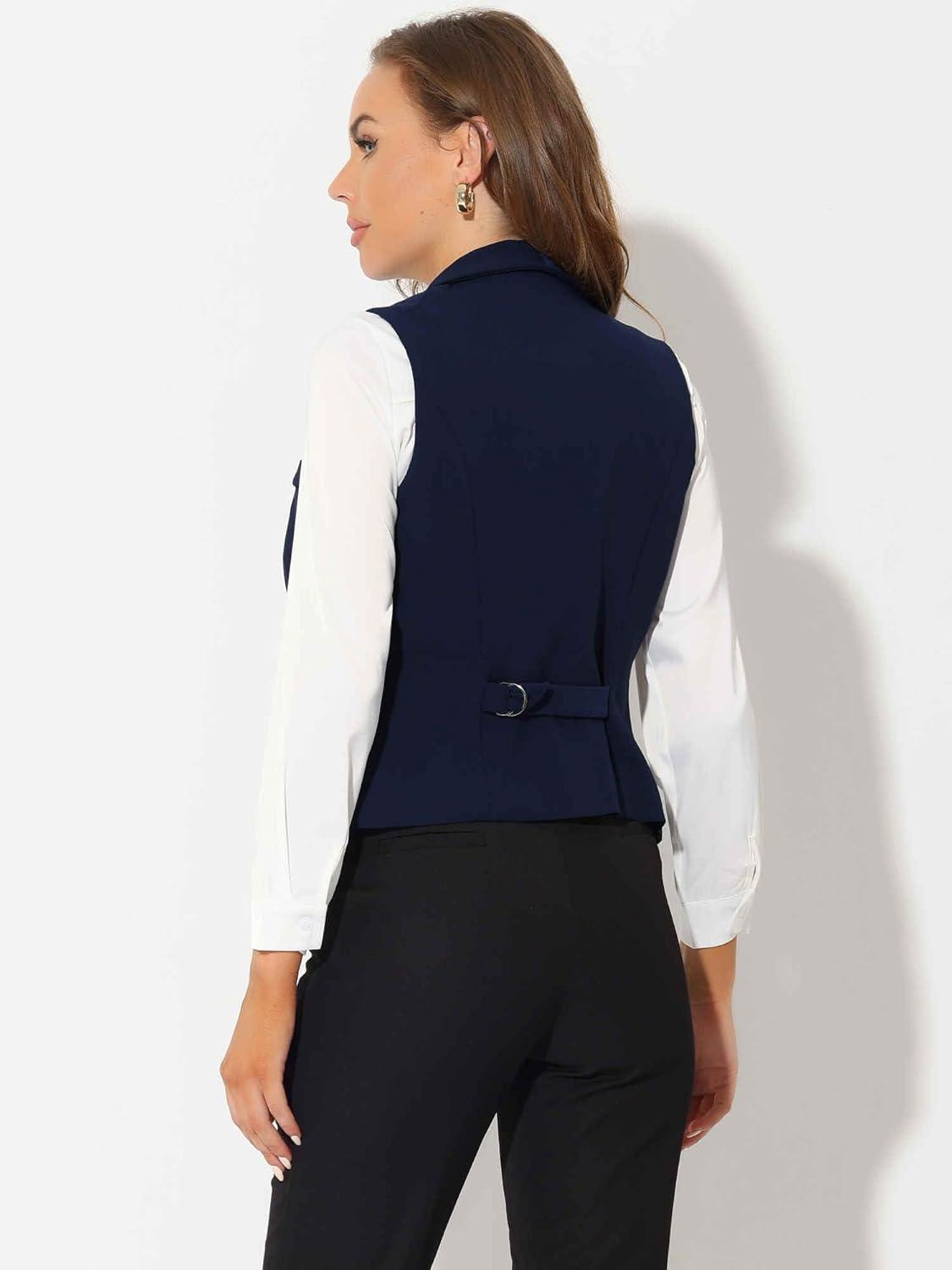 imageAllegra K Womens Suit Vest Double Breasted Business Lapel Dressy Waistcoat VestDark Blue