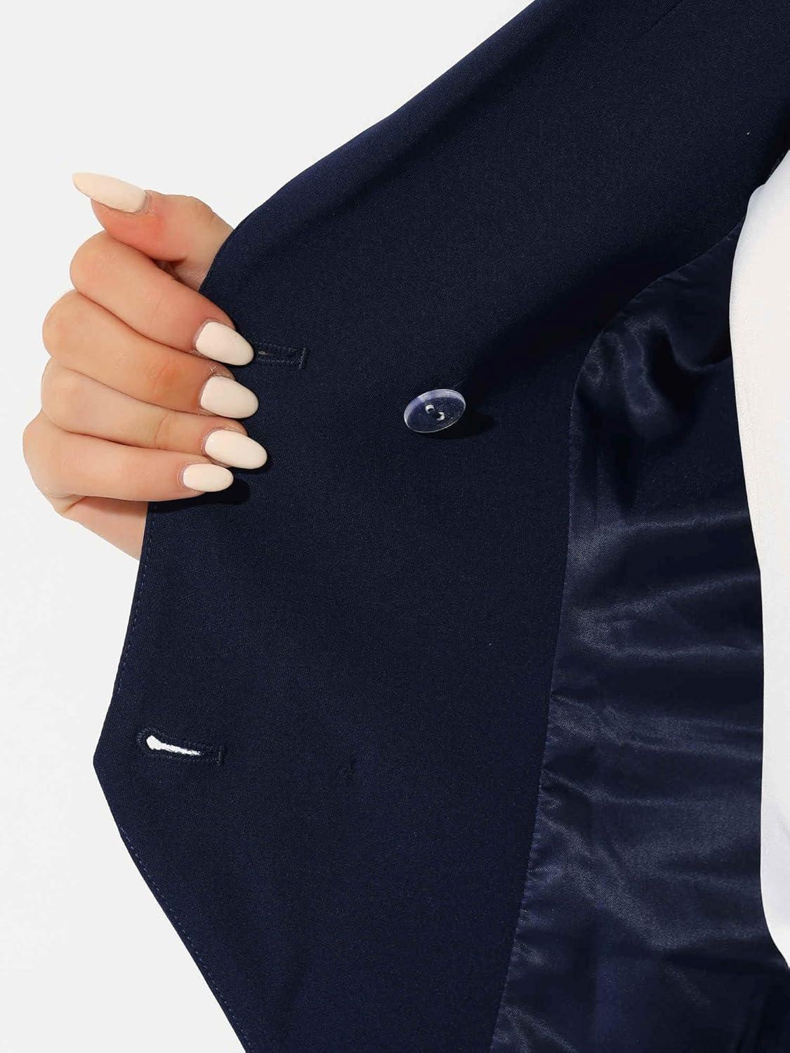 imageAllegra K Womens Suit Vest Double Breasted Business Lapel Dressy Waistcoat VestDark Blue