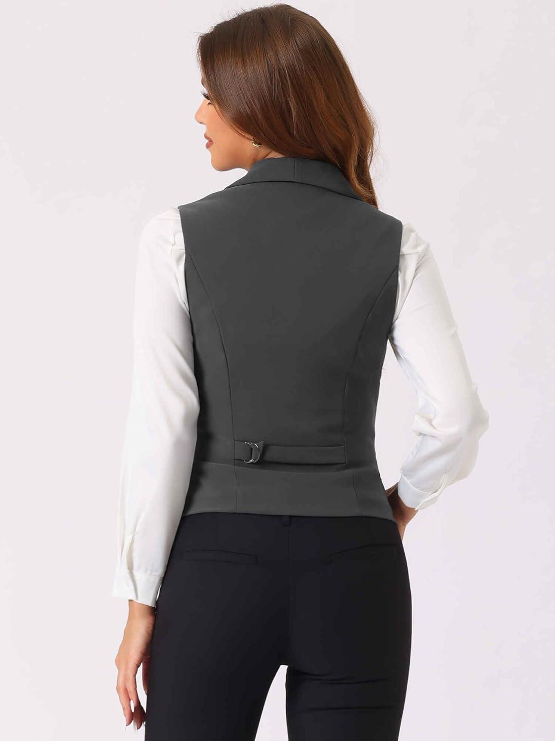 imageAllegra K Womens Suit Vest Double Breasted Business Lapel Dressy Waistcoat VestDark Gray