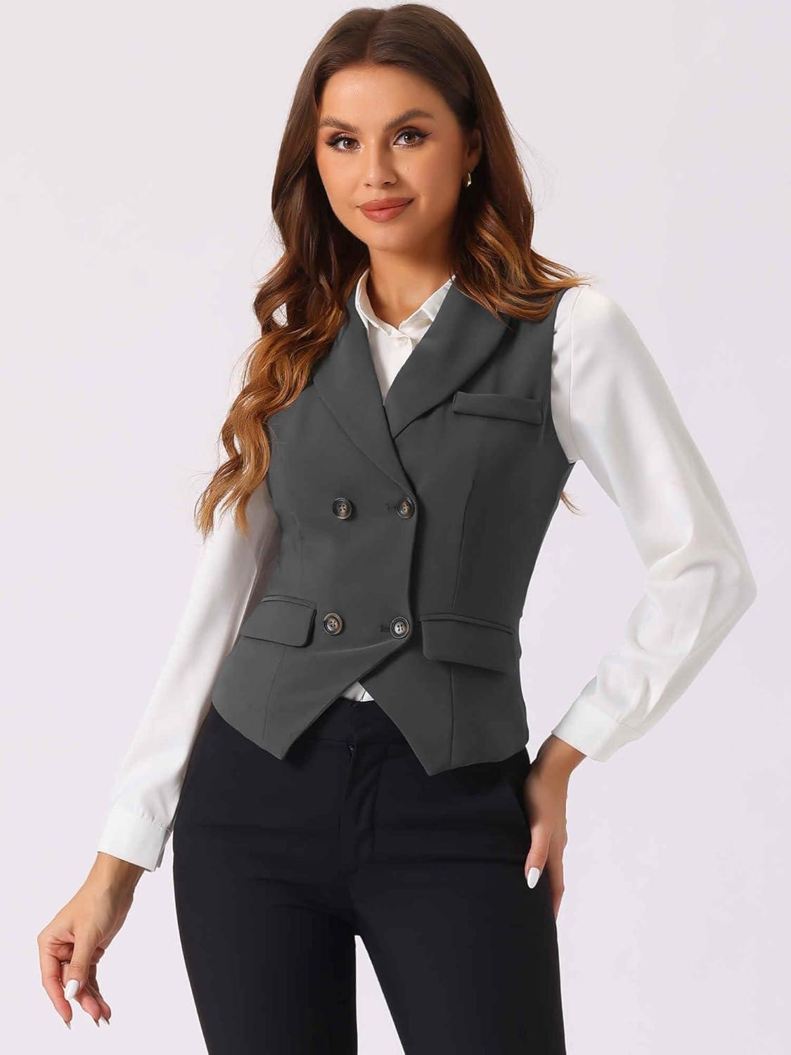 imageAllegra K Womens Suit Vest Double Breasted Business Lapel Dressy Waistcoat VestDark Gray