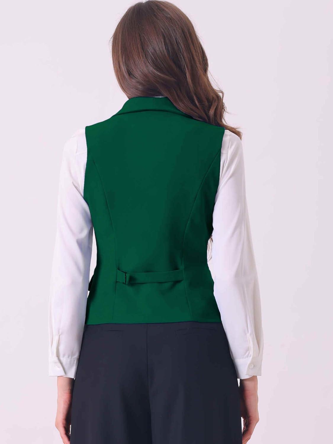 imageAllegra K Womens Suit Vest Double Breasted Business Lapel Dressy Waistcoat VestDark Green